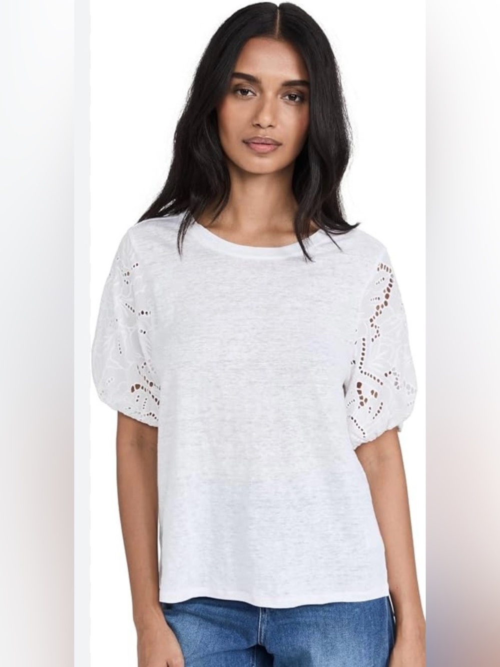 PAIGE Linen Laura White Eyelet Puff Sleeve Top